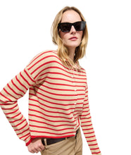 Taylor Cardigan In Mariner Stripe- Skinny Latte/ Bright Flame