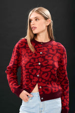 Leopard Crew Cardigan- Burgundy Poppy