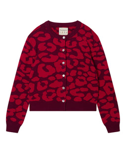 Leopard Crew Cardigan- Burgundy Poppy