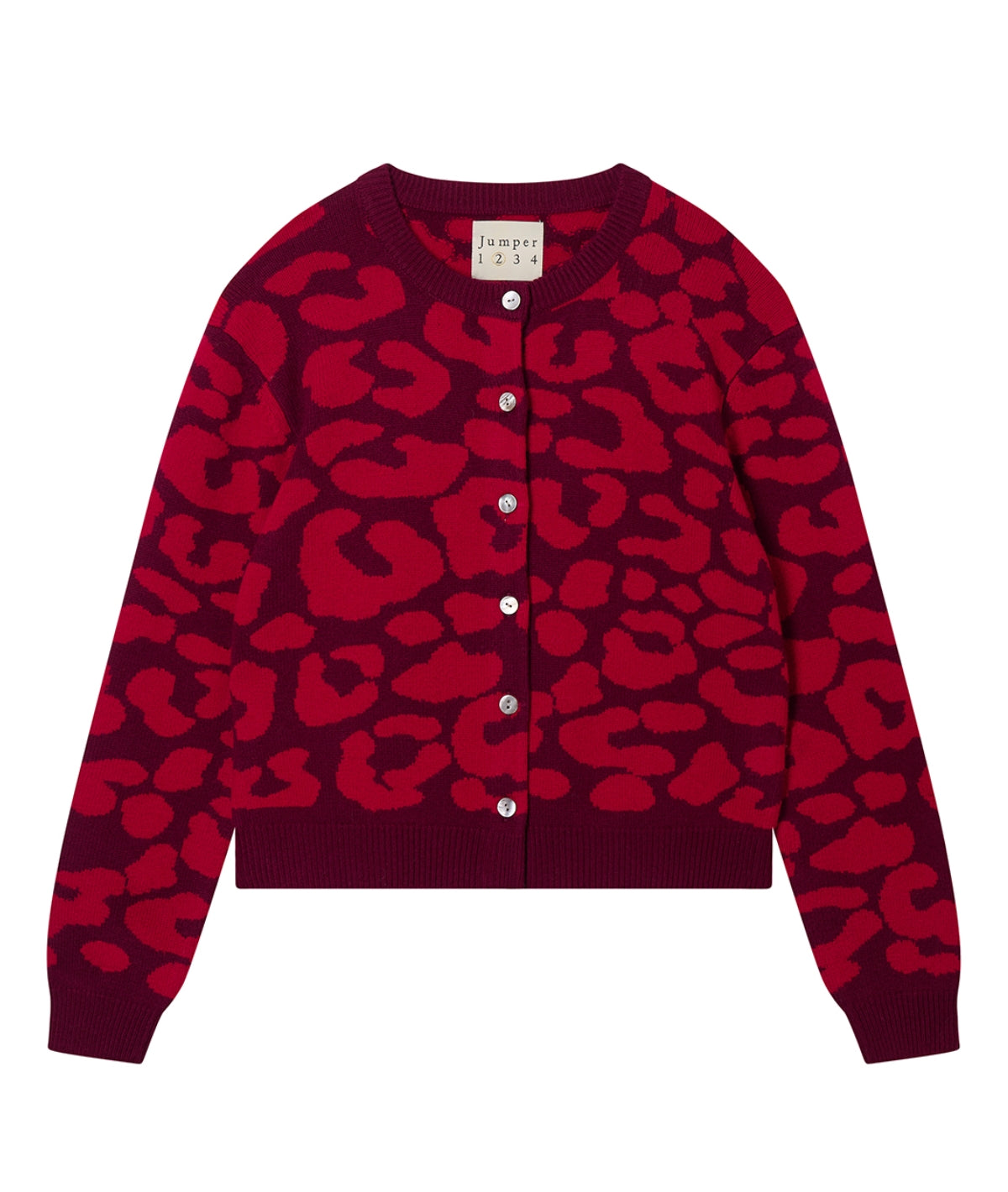 Leopard Crew Cardigan- Burgundy Poppy