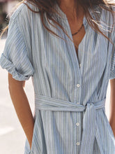 Liora Dress- Chambray Teal Stripe