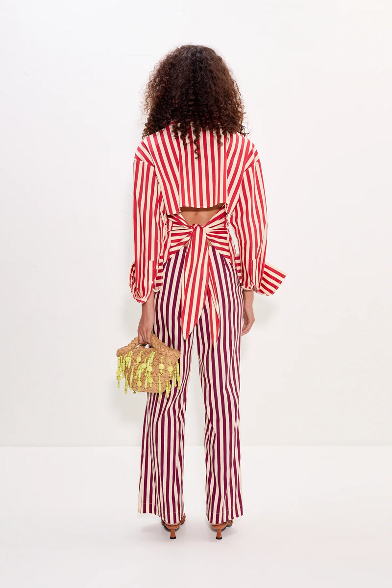 Loch Poplin Button Up- Venetian Red Stripe