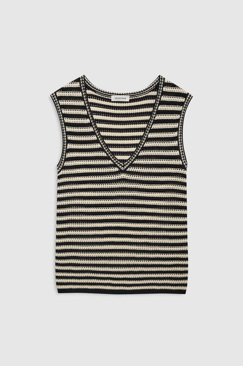 Lowen Sweater Tank- Black and Ivory Stripe