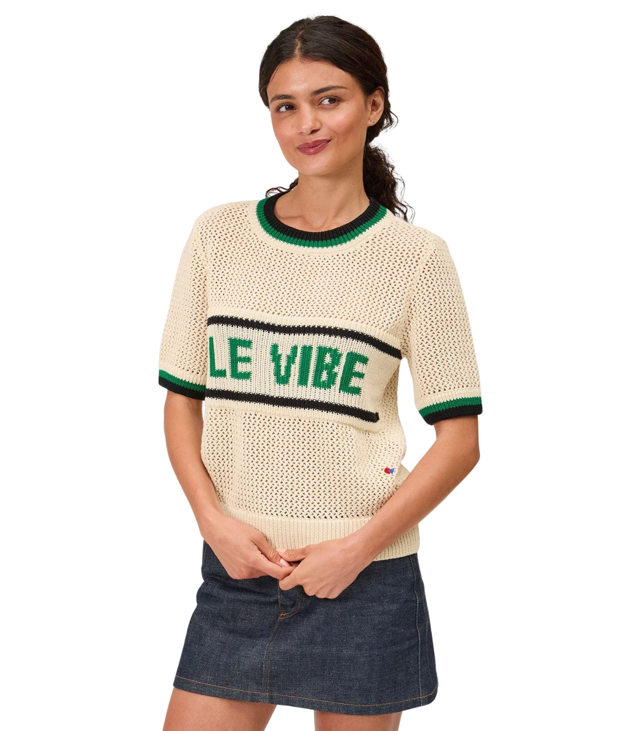 Luc Knit Tee- Cream/ Green