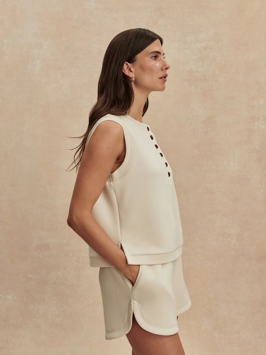 Marla Button Placket Tank- Pristine