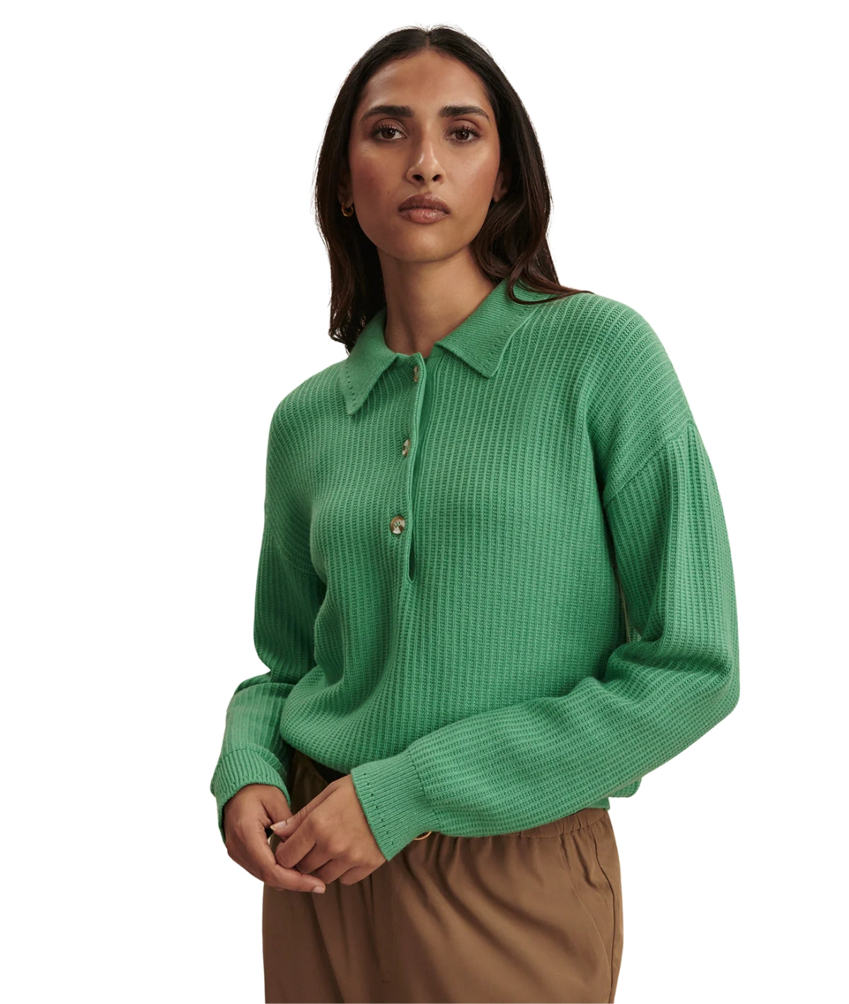 Marlie Polo Knit Sweater- Green Spruce – LOLA