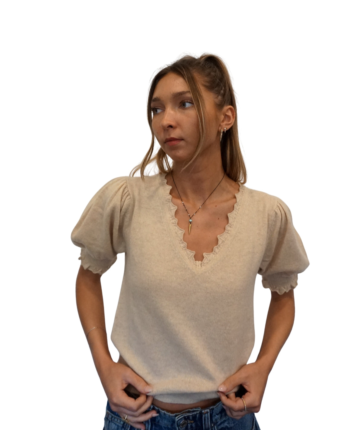 Polline Short Sleeve Top- Melange