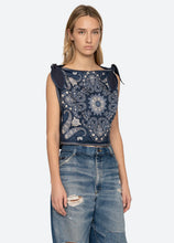 Emelina Print Sleeveless Top- Navy