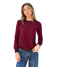 Tipped Little Stripe Crew Sweater- Navy Dull Red Pluto