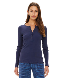 Ness Ribbed Long Sleeve Top- Washed Denim