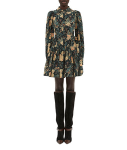Simona Silk Long Sleeve Mini Dress- Nuit