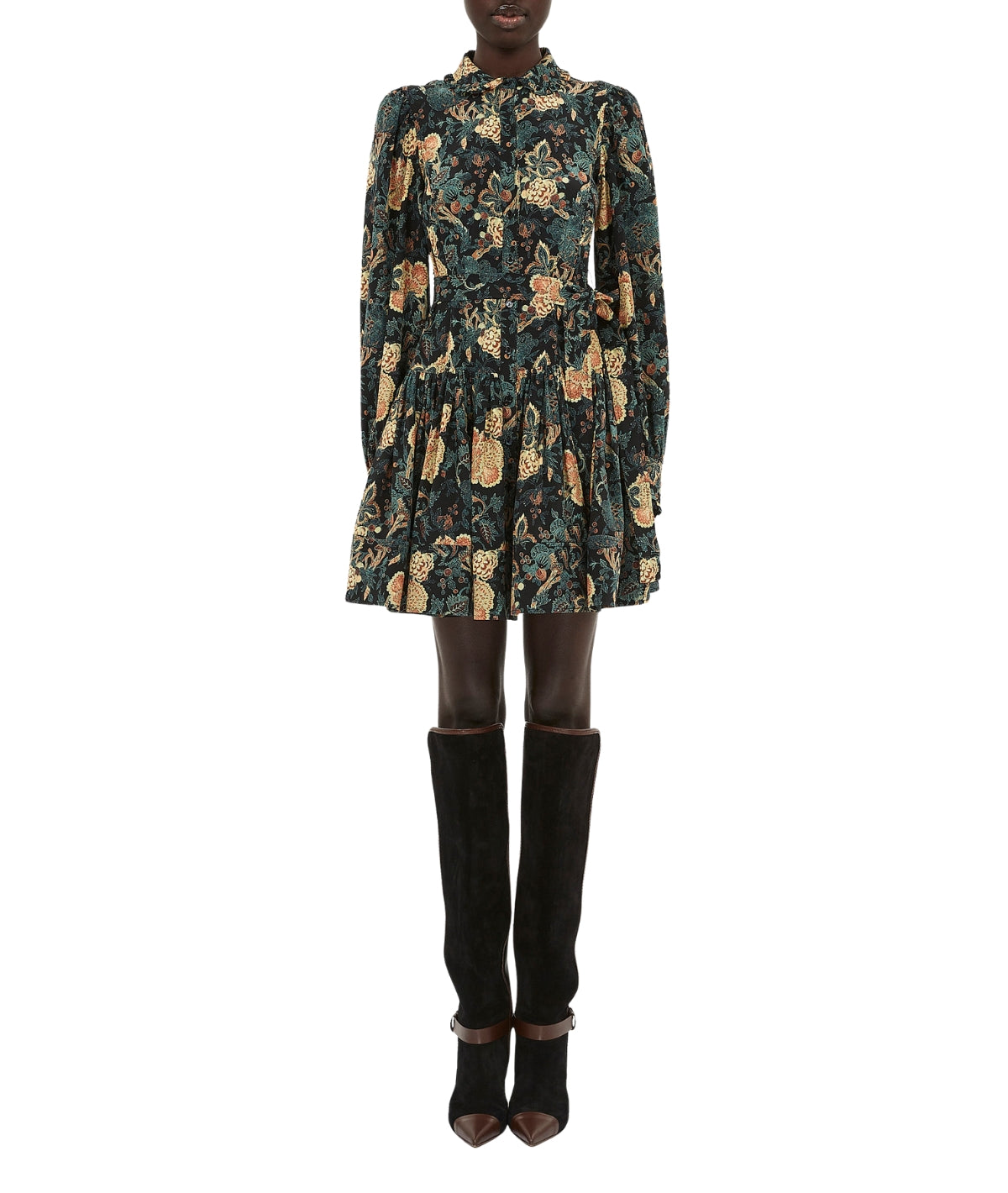 Simona Silk Long Sleeve Mini Dress- Nuit