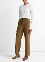 Mid Rise Faux Leather Trim Straight Leg Pant- Olive
