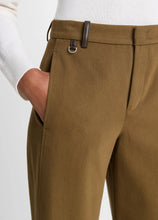 Mid Rise Faux Leather Trim Straight Leg Pant- Olive