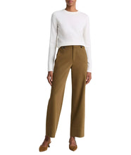 Mid Rise Faux Leather Trim Straight Leg Pant- Olive