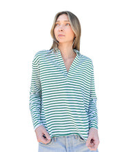 Patrick Popover Henley- Green & White Stripe