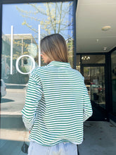 Patrick Popover Henley- Green & White Stripe
