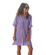 Rosemary Shirtdress- Blue Red Textured Stripe
