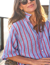 Rosemary Shirtdress- Blue Red Textured Stripe