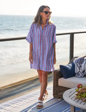 Rosemary Shirtdress- Blue Red Textured Stripe