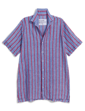 Rosemary Shirtdress- Blue Red Textured Stripe
