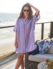 Rosemary Shirtdress- Blue Red Textured Stripe