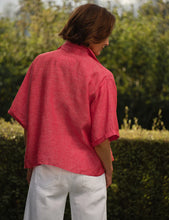 Rosie Short Sleeve Button Up- Red Linen