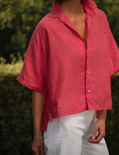 Rosie Short Sleeve Button Up- Red Linen