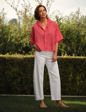 Rosie Short Sleeve Button Up- Red Linen