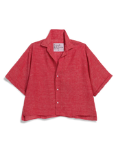 Rosie Short Sleeve Button Up- Red Linen