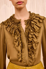 Rouen Silk Ruffle Front Long Sleeve Blouse- Willow