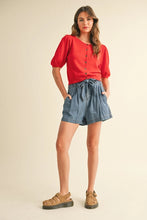 Marissa Scalloped Short Sleeve Sweater- Red