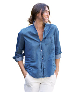 Ruffleeiln Relaxed Button- Up Shirt- Vintage Stonewashed Indigo