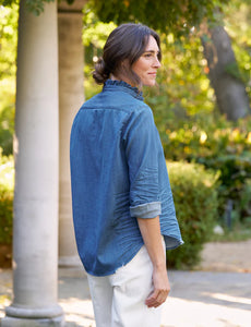 Ruffleeiln Relaxed Button- Up Shirt- Vintage Stonewashed Indigo