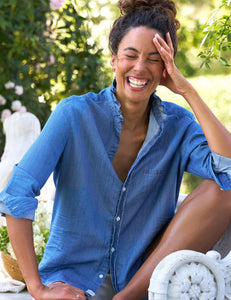 Ruffleeiln Relaxed Button- Up Shirt- Vintage Stonewashed Indigo
