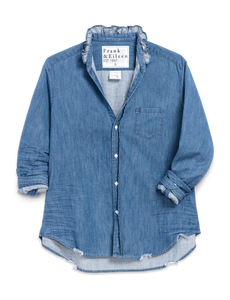 Ruffleeiln Relaxed Button- Up Shirt- Vintage Stonewashed Indigo