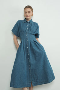 Shea Button Front Midi Dress- Denim