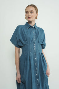 Shea Button Front Midi Dress- Denim