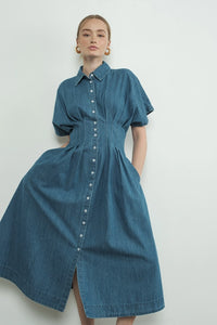 Shea Button Front Midi Dress- Denim