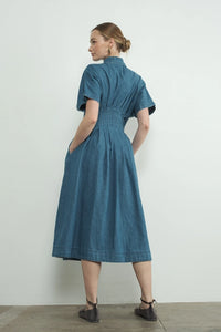 Shea Button Front Midi Dress- Denim