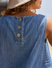 Shell Tank- Distressed Indigo Washed Denim
