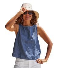 Shell Tank- Distressed Indigo Washed Denim