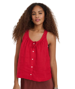Sidney Top in Linen- Crimson