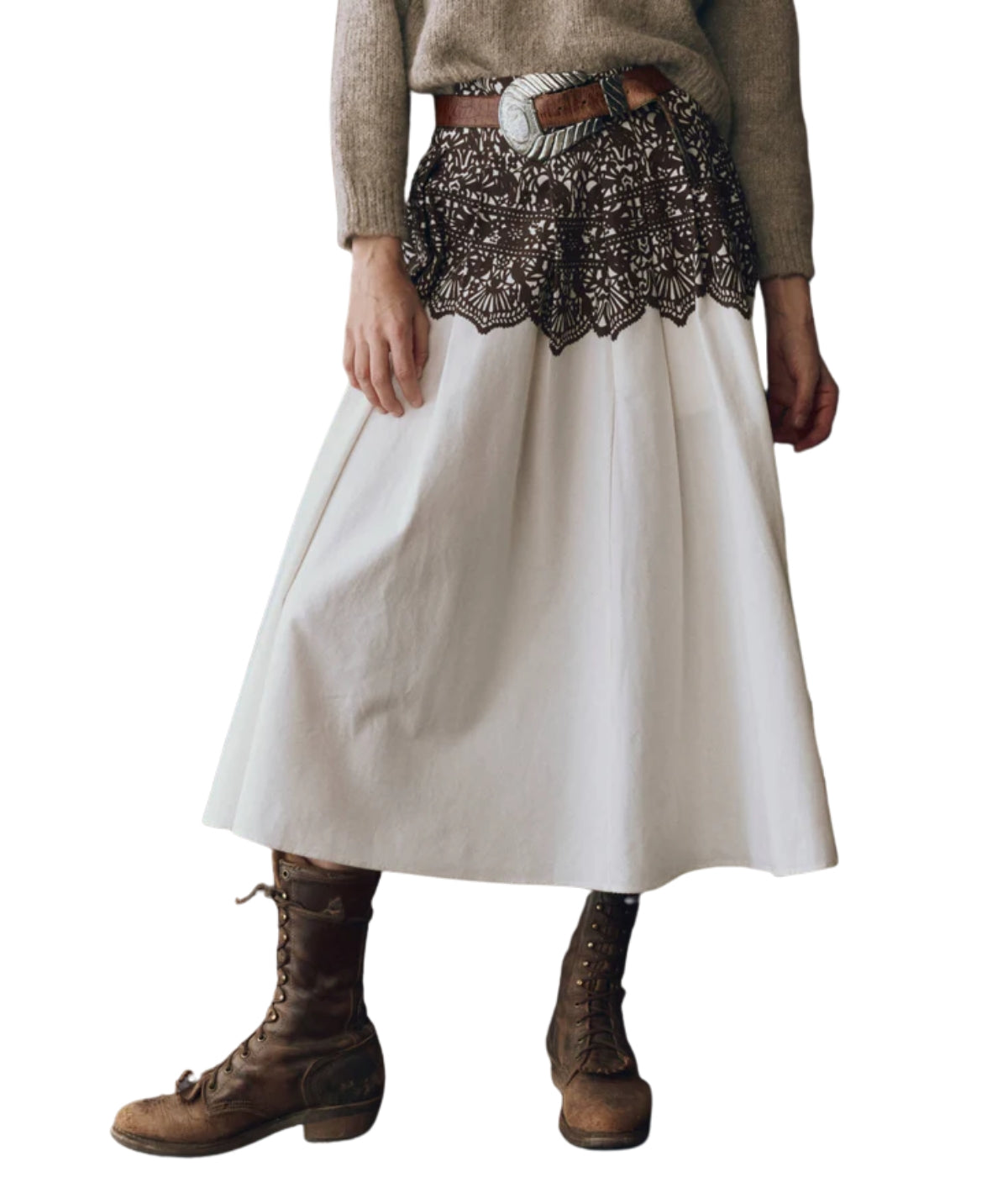 The Regency Skirt- Cream W/ Western Lace Print