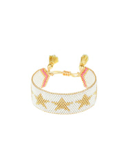 White with Gold Starts Beaded Bracelet