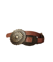 The Tooled Leather Concho Belt- Cognac W/ Brass