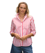 Eileen Relaxed Button- Up Shirt- White/ Red Stripe