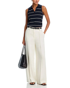 Sloane Knit Collared Top- Marine/ Porcelain