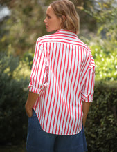 Eileen Relaxed Button- Up Shirt- White/ Red Stripe