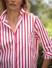 Eileen Relaxed Button- Up Shirt- White/ Red Stripe